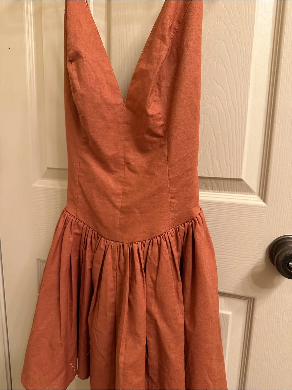 Rust Mini Dress with Deep V-Neck